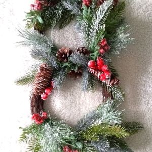 Christmas Double Ring Grapevine Farmhouse Handmade Wreath 13.5"× 7"